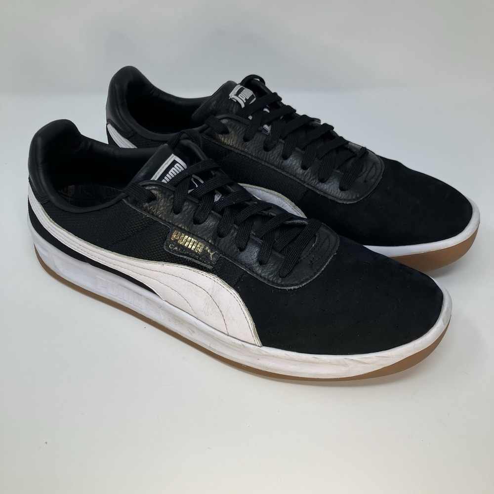 PUMA California Men Size 13 Black Suede Leather White Formstrip Gum Sole